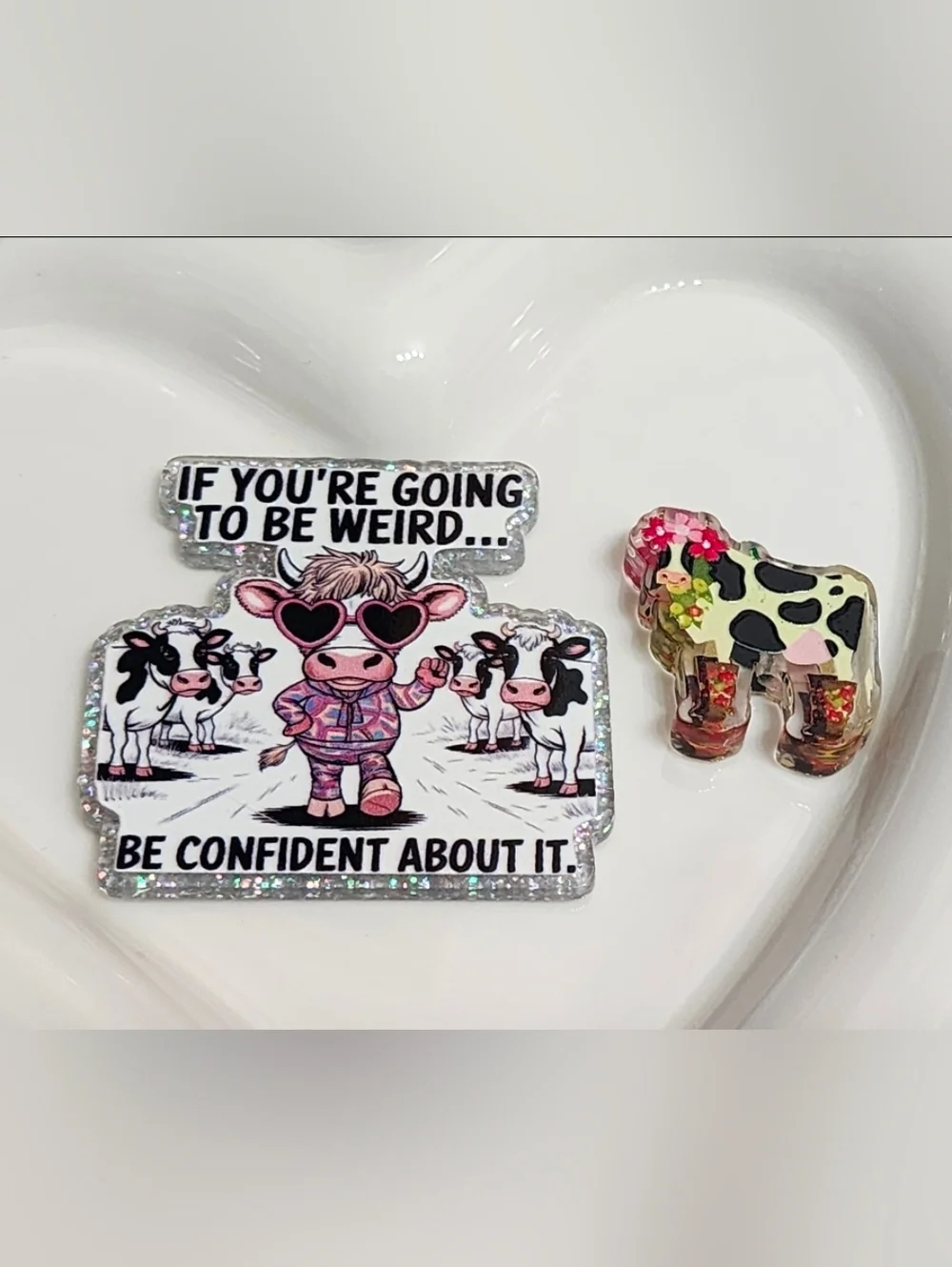 Cow Funny Flatback Focal Bead Crafts Badge Keychain Bag Clip Magnet Flats Planar